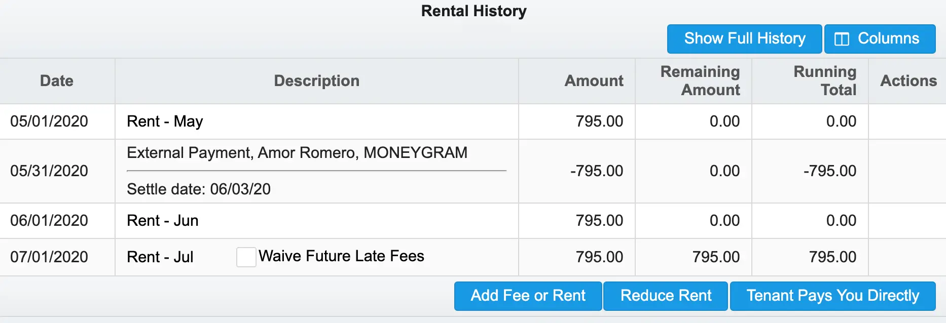 Collect Rent Online - Rental Payment History