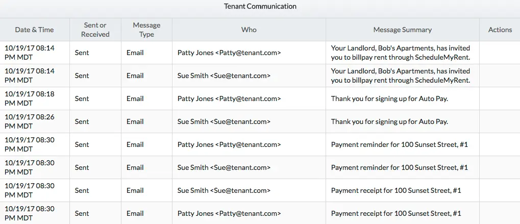Landlord Software - Tenant e-Mail Screen